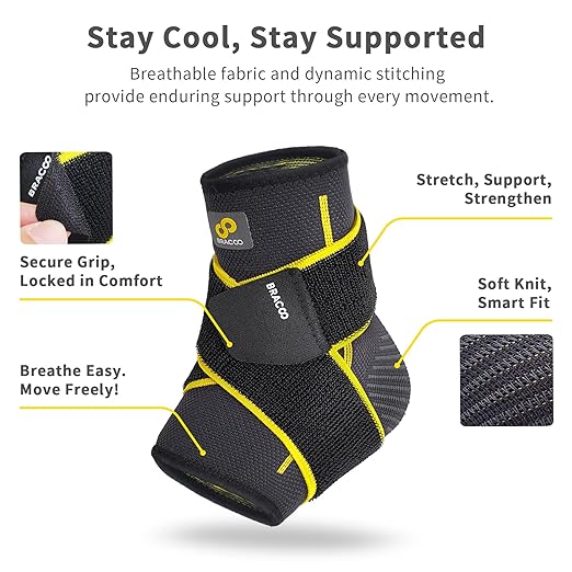 Bracoo 2 Pack Ankle Brace Compression Sleeve for Women & Men, Adjustable Ankle Support Strap for Sprained, Plantar Fasciitis, Pain Relief, Injury Recovery, Running, Workout, GYM, FS60