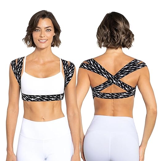 BackEmbrace Posture Corrector for Women and Men - Made in USA - Slim and Adjustable Shoulder Brace - Back Brace for Back Pain Relief - Lightning Bolt XS/S