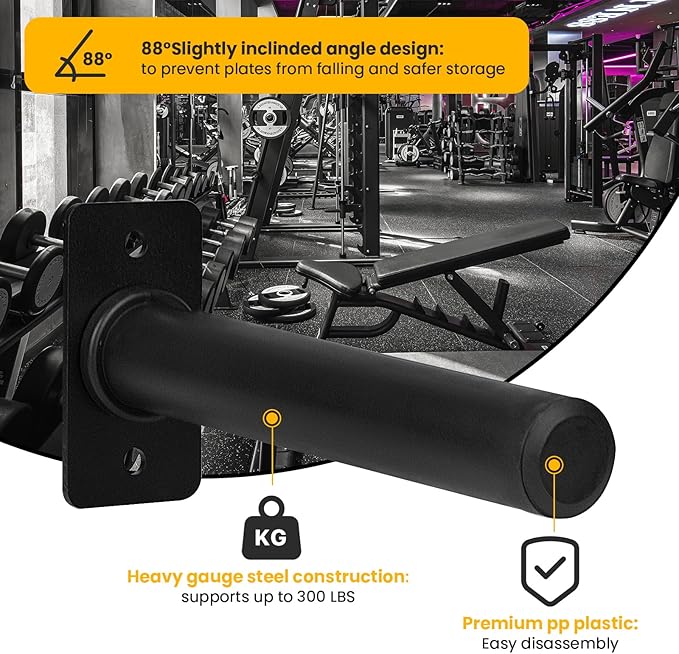 EVERYMATE Weight Plate Rack, Wall Mount Weight Plate Holder for Bumper Plates, Max Weight Capacity 330 lb, Home Gym Organizer