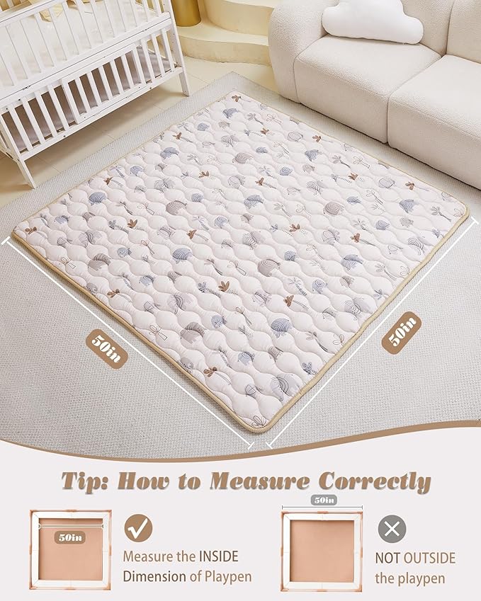 Viviland Baby Mats for Floor, 50x50 Inch Playpen Mat, Thick Cushioning Padding Playmat for Baby and Toddlers Infants, Non-Slip & Machine Washable, Gray Elephant