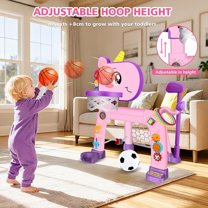 Toddler Basketball Hoop & Soccer Goal: Toys for 1 2 3 Year Old Boys Girls Kids Sports Activity with Light Sound Music Montessori Toys for Baby 12-18 Months | Birthday Gifts for Ages 1-3