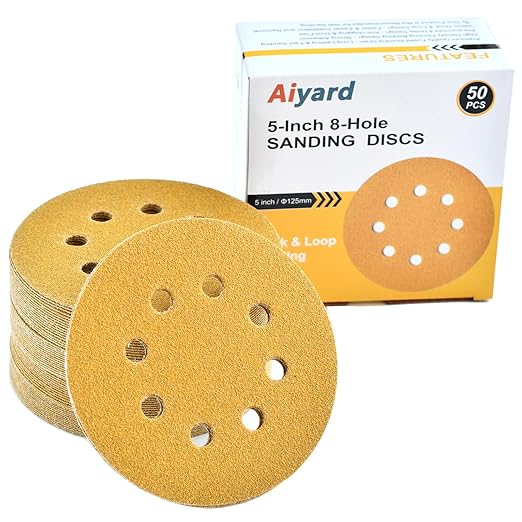 5-Inch 8-Hole Hook and Loop Sanding Discs 60-Grit Random Orbit Sandpaper, 50-Pack