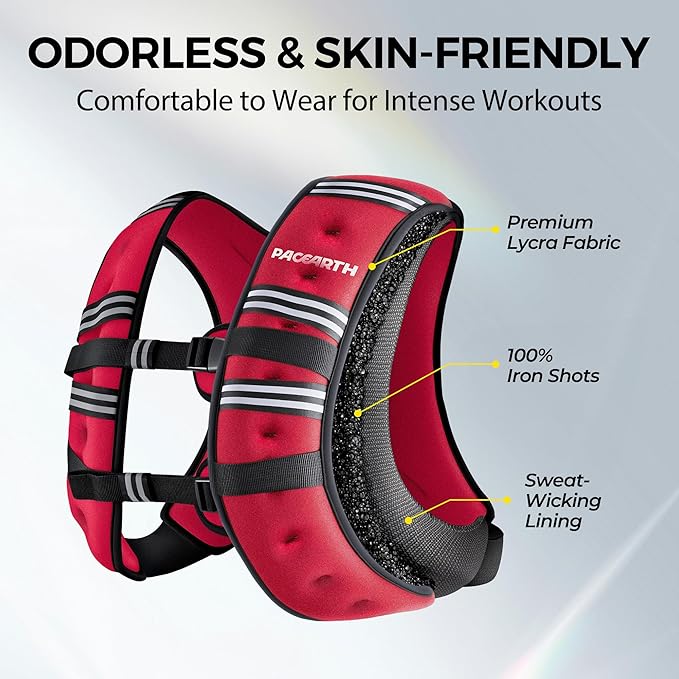 PACEARTH Weighted Vest,6lb/8lb/10lb/12lb/16lb/20lb/25lb/30lb Weight Vest with Reflective Stripe, Body Weight Vests for Women, Men, Weight Loss Workout, Strength Training, Running, Walking, Jogging