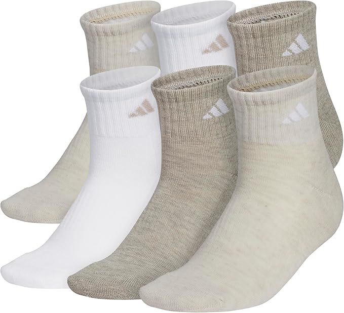 adidas Women's Athletic Cushioned Quarter Ankle Socks (6 Pairs) Durable & Comfortable