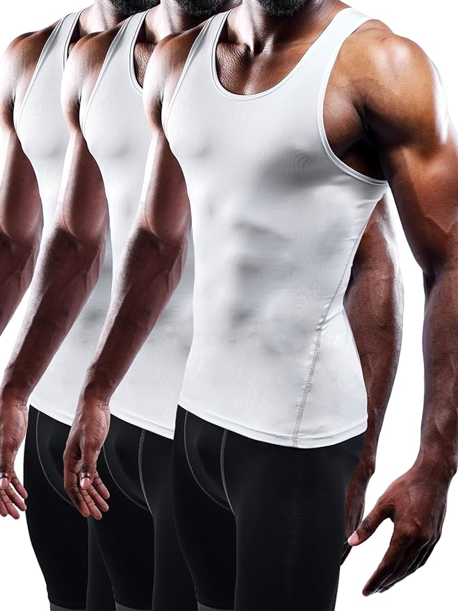 NELEUS Men's 3 Pack Athletic Compression Under Base Layer Sport Tank Top