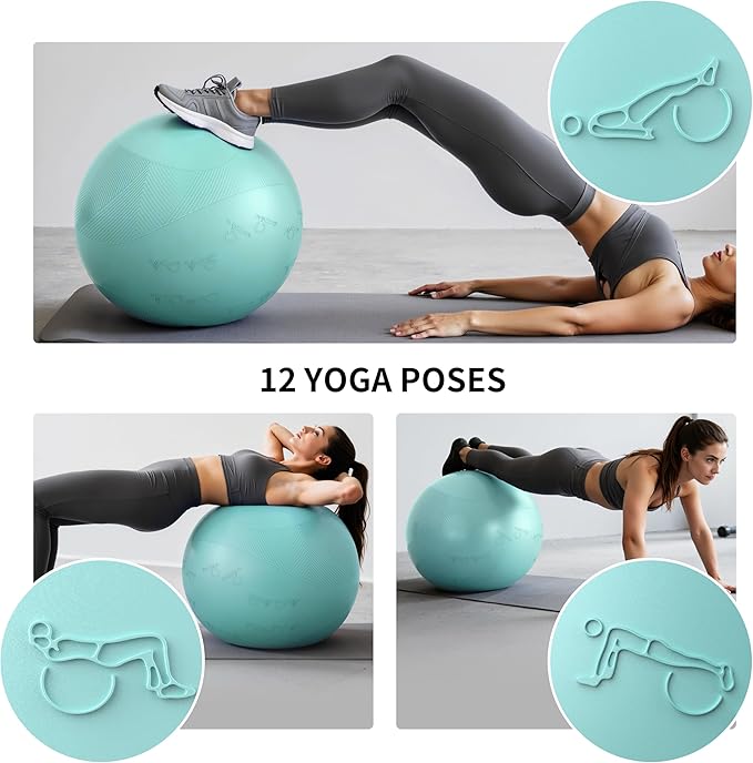 Extra Thick Yoga Ball with Training Instruction, Anti-Burst Slip Resistant Exercise Ball with Pump for Pilates,Physical Therapy,Pregnancy Stability,Birthing Ball 22in 26in 30in