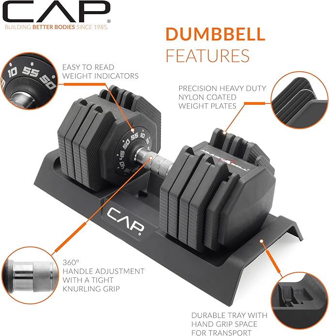 CAP Barbell 55 lb Pair of Adjustable Dumbbells with Full Rotation Chrome Handle