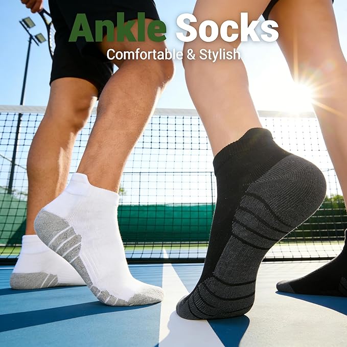 Ankle Socks for Men, Bamboo Rayon Socks with Arch Support for Running Athletic Cushioned Moisture Wicking Hiking Gym