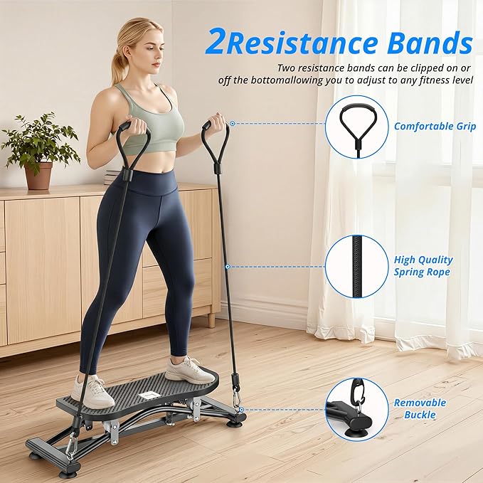 RYGEO Balance Board with Resistance Bands, Versatile Rocking Stepper, Wobble Board Featuring LCD Monitor, 330 lbs High-Capacity Ski Twister Trainer for Full Body Exercise at Home