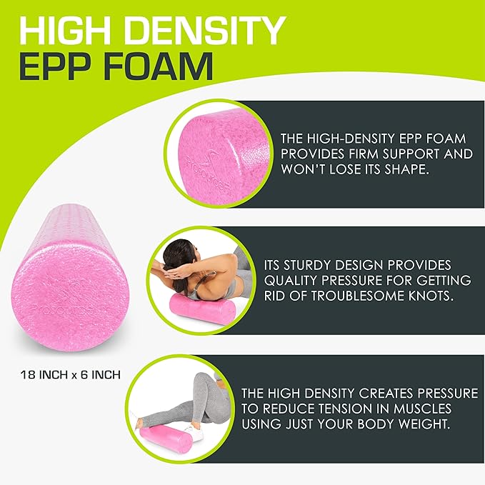 ProsourceFit High Density Foam Rollers Long, Firm Full Body Athletic Massage Tool for Back Stretching, Yoga, Pilates, Post Workout Muscle Recuperation