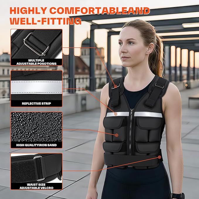 Sportneer Adjustable Weighted Vest Weights: 2-18 lbs/2-40 lbs Washable Weight Vest for Walking 16 In 1 Fast Adjust Rucking Vest for Women and Men Home Gym Running Jogging Strength Training Vests