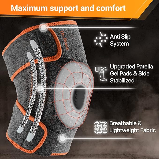 DR. BRACE ELITE Knee Brace with Side Stabilizers & Patella Gel Pads for Maximum Knee Pain Support and fast recovery for men and women-Please Check How To Size Video (X-Large, Mars)