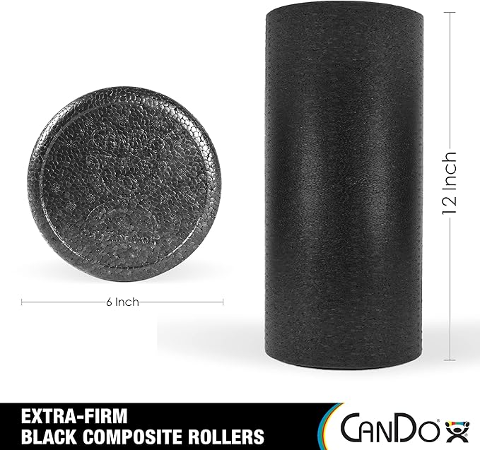 CanDo Black Composite High-Density Foam Rollers for Muscle Restoration Massage Therapy Sport Recovery and Physical Therapy 6" x 12" Round