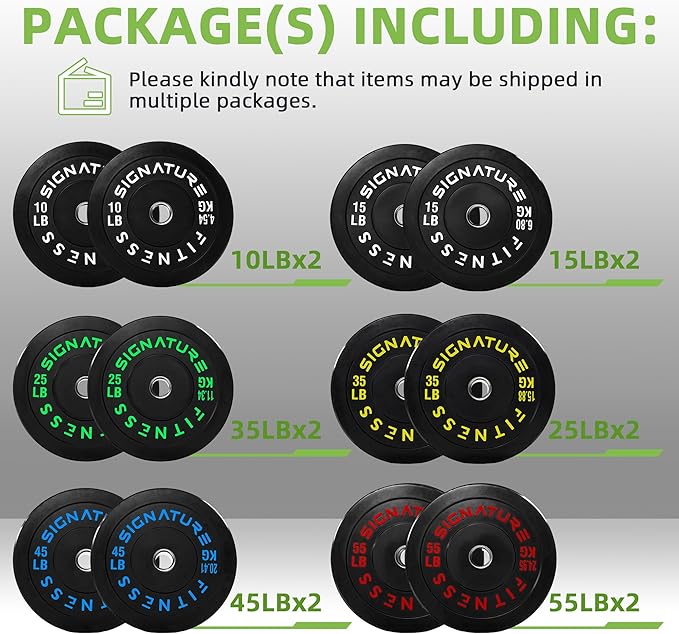 Fitvids Olympic Bumper Plates Set, 2" Weight Plates for Strength Training & Weightlifting, Paris or Set or Set with Barbell, Multiple Options