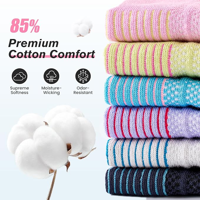 Niorasen Ankle Socks for Women 6 Pairs, Cotton Cushioned Athletic Running Socks, Breathable Low Cut Sports Socks