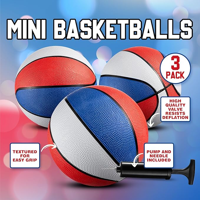 Bedwina Rubber Mini Basketball Balls for Kids 7 Inch, Size 3 Pack of 3 - Pool Basketball for Mini Hoop Outdoor & Indoor