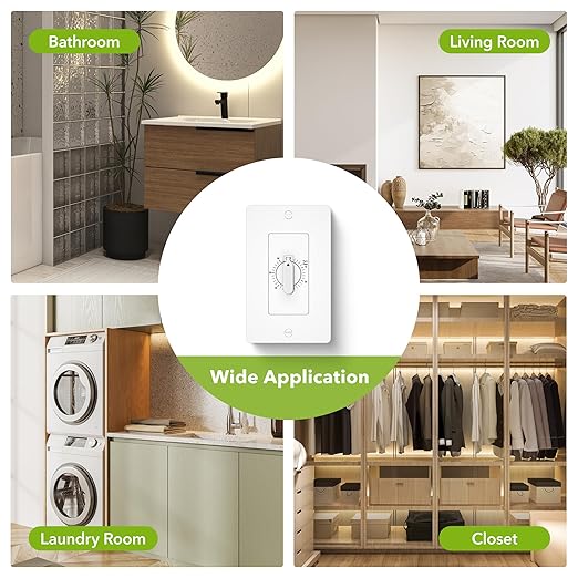HBN 60 Minute Spring Wound Timer Switch, Energy-Saving Mechanical Timer Switch for Lights, Bathroom Fan, Easy Installation and Operation, No Neutral Required, ETL Listed