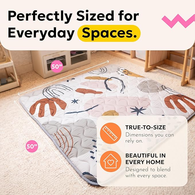 Miotetto Baby Mat for Floor, 50" x 50" Playpen Mat, Thick Soft Foam Padding Baby Play Mat, Portable Quilted playmat -Washable Baby Floor Play mat, Non-Slip Play Mat for Babies & Toddlers
