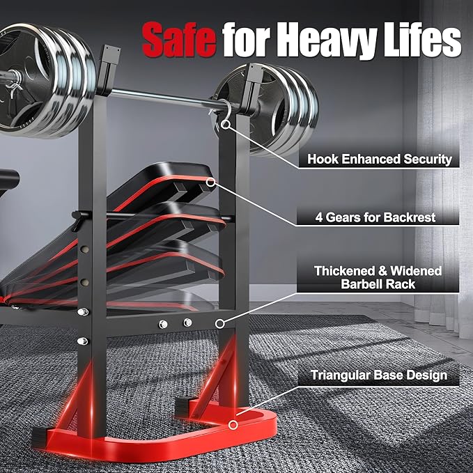OPPSDECOR Weight Bench Set with Squat Rack, Leg Extension & Preacher Curl Pad, 660LBS Full Body Home Gym Bench Press for Beginners, Women & Teens
