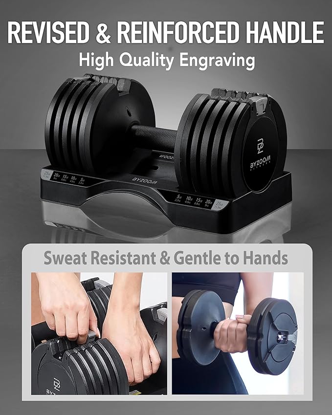 BYZOOM FITNESS Pure Series Adjustable Dumbbell - 12.5/25/27.5/75lb - ONE UNIT OR PAIR(check QTY before purchase) - 5-in-1/ 10-in-1 / 21-in-1 Flexible Hand Weights for Home Gym, Strength Training & Fitness Workouts, White OR Black