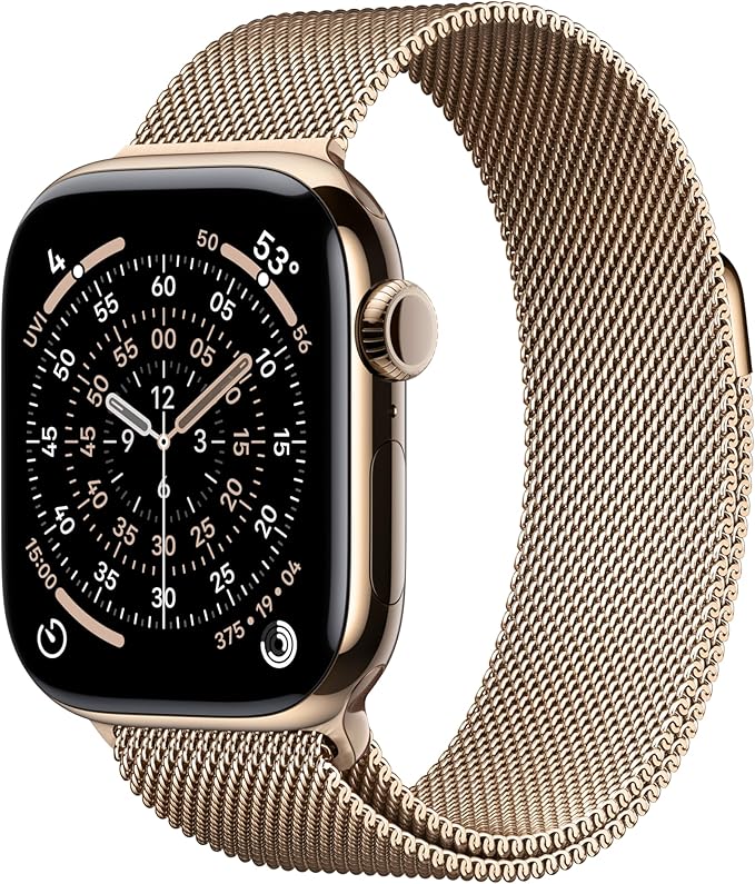 Apple Watch Series 11 [GPS + Cellular 42mm] Smartwatch with Gold Titanium Case with Gold Milanese Loop. Sleep Score, Fitness Tracker, Health Monitoring, Always-On Display, Water Resistant