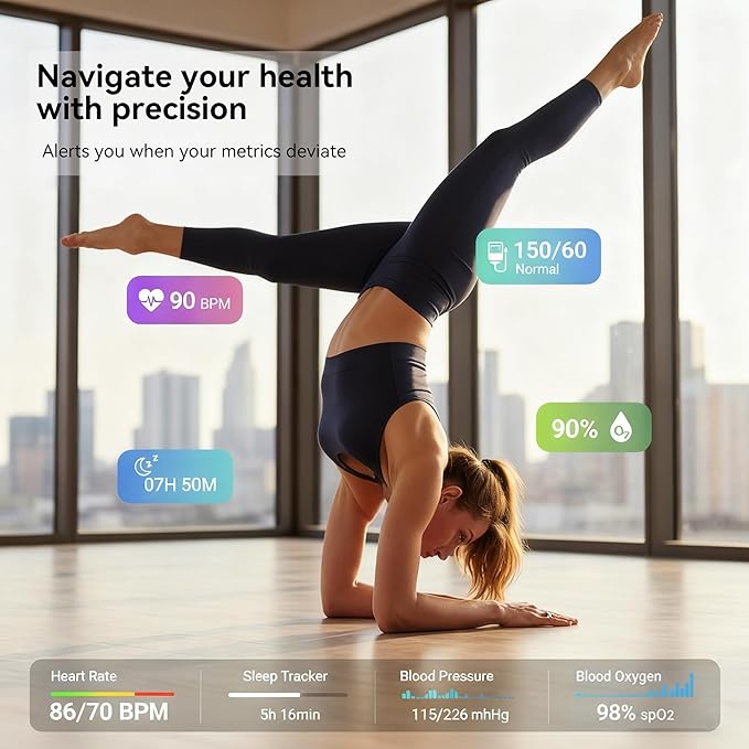 Smart Ring for Women,Fitness & Activity Tracker with Blood Pressure/Heart Rate Monitor, Sleep Tracker, Step Counter, IP68 Waterproof Ring for iOS&Android,Fast Charge,No Subscription (Rose Gold,Size9）