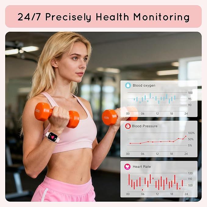 Smart Watch for Women Men, 1.85" HD 30-Day Long Battery Smartwatch, Compatible Android iOS Phones with Fitness Tracker/Heart Rate/Sleep Monitor/120+ Sports Modes IP68 Waterproof, 1000 mAh Gold