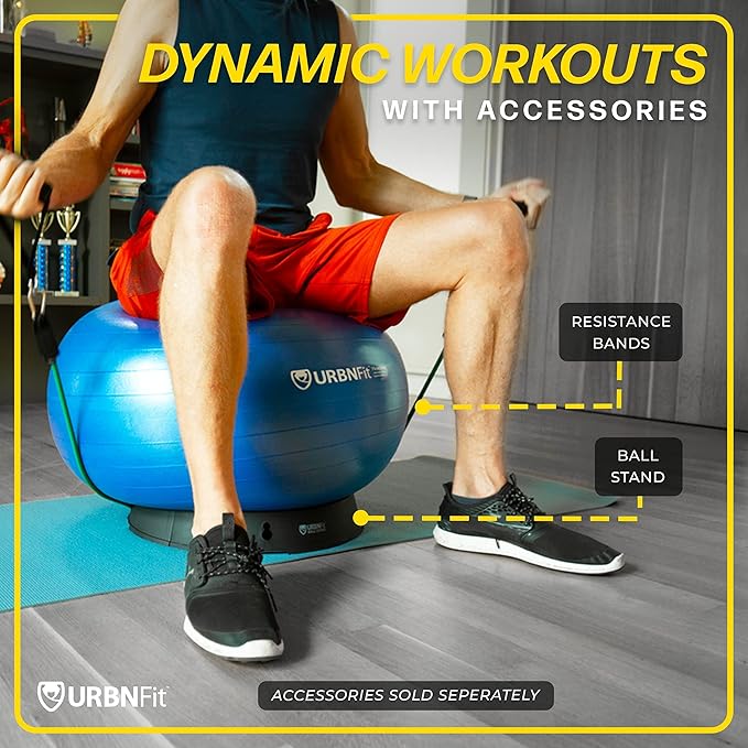 URBNFit Exercise Ball - Yoga Ball for Workout Pregnancy Stability - AntiBurst Swiss Balance Ball w/ Pump - Fitness Ball Chair for Office, Home Gym