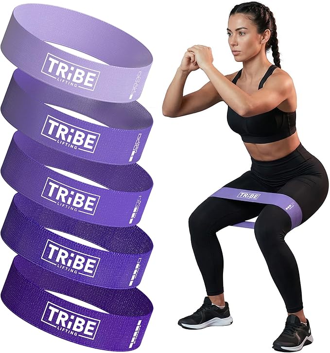 Tribe Lifting Fabric Resistance Bands for Working Out - 5 Exercise Bands Set for Legs and Glutes - Booty Bands for Women and Men - Thick Cloth Workout Bands for Physical Therapy, Hip Training