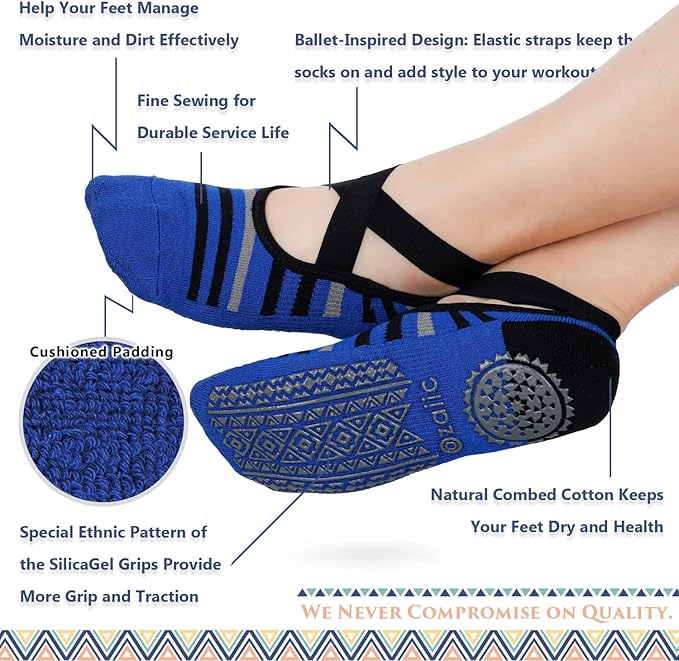 Ozaiic Pilates Socks for Women Non Slip Grip, Yoga Socks with Grippers for Barre, Hospital, Ballet, Dance, Barefoot Workout