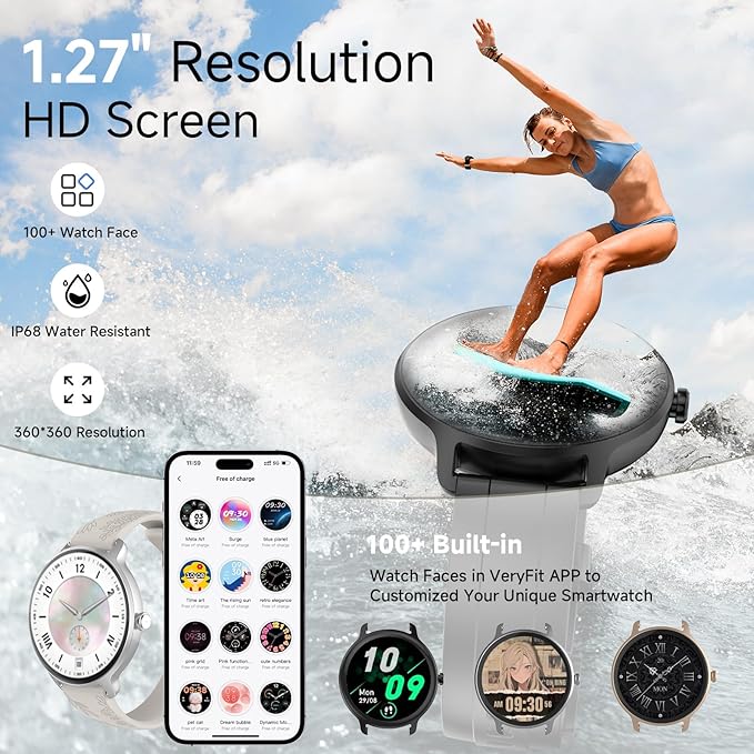 Smart Watch for Women Men, 1.27" HD Fitness Tracker with Heart Rate, Sleep, Step, SpO2 Monitor, IP68 Waterproof for Android iOS (Off White)