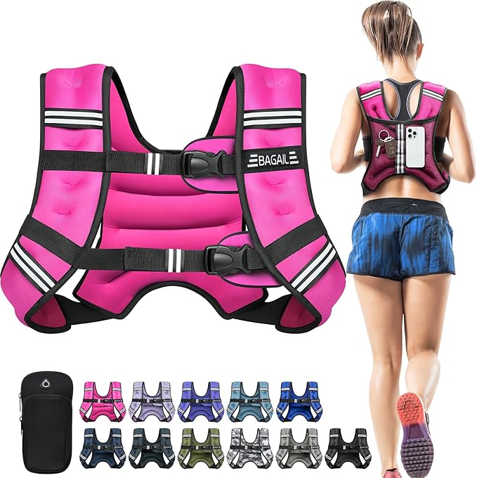 BAGAIL Comfort-Fit Weighted Vest for Woman, Even Weight Distribution, Faster Weight Loss, No-Chafe or Bounce for Walking & Running with Detachable Phone Pouch & Reflective Stripes (Available 5-30lbs)