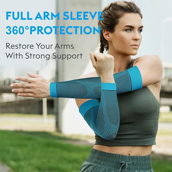 KEKING® Compression Arm Sleeves, Pair, Firm 20-30mmHg Graduated Compression Full Arm Support for Recovery, Pain Relief, Tendonitis, Golfers & Tennis Elbow Brace, Workouts Sports - Latex Free Blue 3XL