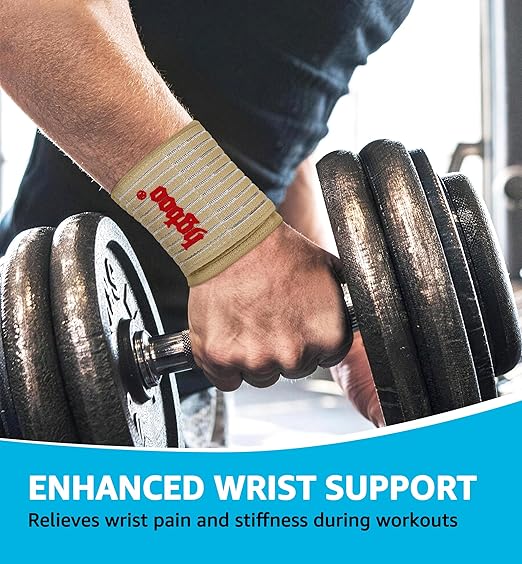 Compression Wrist Bands (2 PCS), High-Elastic Straps Wrist Wraps Wrist Brace for Sports Weightlifting Tennis Basketball Tendonitis Carpal Tunnel Arthritis - Breathable Fabric (Beige)
