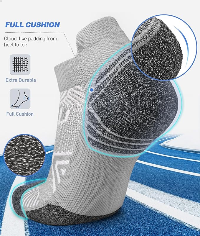 Cushioned Cotton Ankle Compression Socks for Men Women 6 Pairs Wicking Low Cut Arch Support Plantar Fasciitis Socks