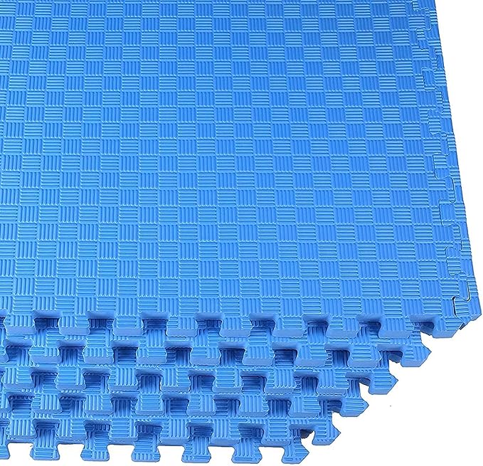 BalanceFrom Puzzle Exercise Mat 1' Thick, EVA Interlocking Foam Floor Tiles for Home Gym, Mat for Home Workout Equipment, Floor Padding for Kids, Blue, 24 in x 24 in x 1 in, 24 Sq Ft - 6 Tiles