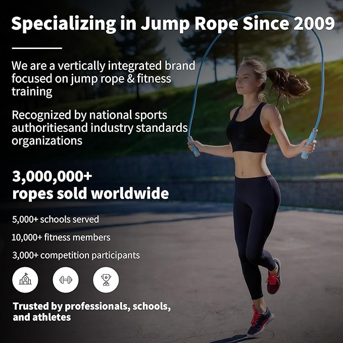 YUEDONG 7mm Weighted Jump Rope, Anti-Slip Wave Handles, Ball Bearings, Adjustable PVC Skipping Rope for HIIT Cardio Fitness, Indoor Outdoor for Men Women Adults
