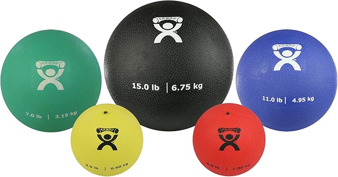 CanDo Soft Medicine Ball 5-Piece Set, 2lb, 4lb, 7lb, 11lb, and 15lb, for Physical Therapy and Fitness Exercises, Easy Grip Rubber Weighted Exercise Ball for Workouts