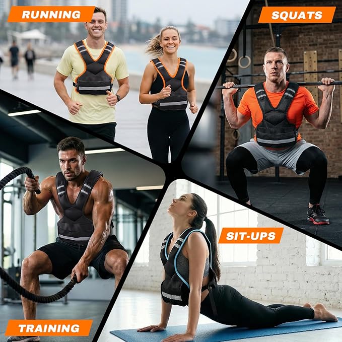 Adjustable Weighted Vest for Men and Women,4-10lb Variable Body Weight Vest for Home Workouts, Running, Rucking, HIIT & Strength Training, Removable Ironsand Weights, Reflective & Pockets