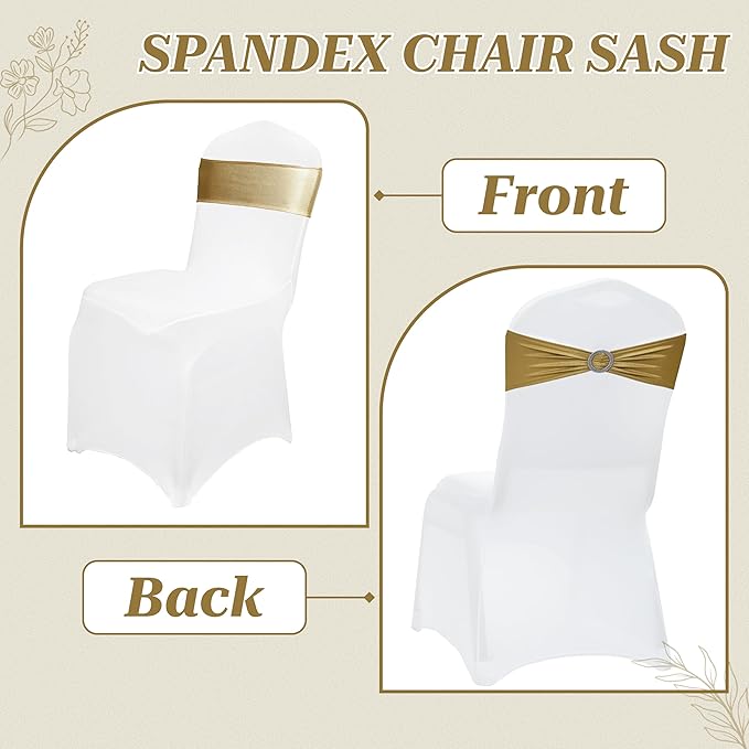 VDS - Gold Glitter | Spandex Chair Sashes Bows | 75 PCS | Stretch Elastic Banquet Universal Folding Chair Band Tie with Silver Buckle Slider for Wedding Party Conference Celebration Event Decoration