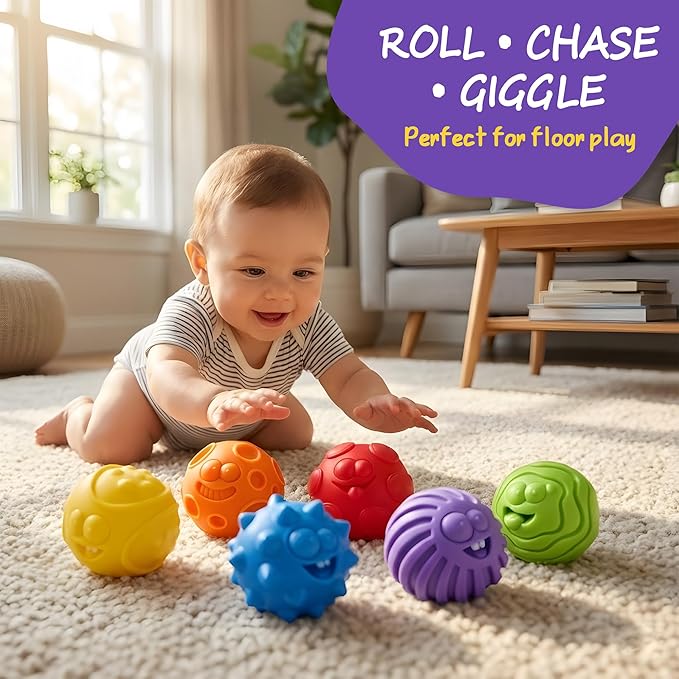 Baby Sensory Balls for 6-12 Months, 6PCS Textured Infant Toys, Soft Montessori Grasp Ball Set for Baby Development, Fine Motor Skills, Colorful Early Learning Gift