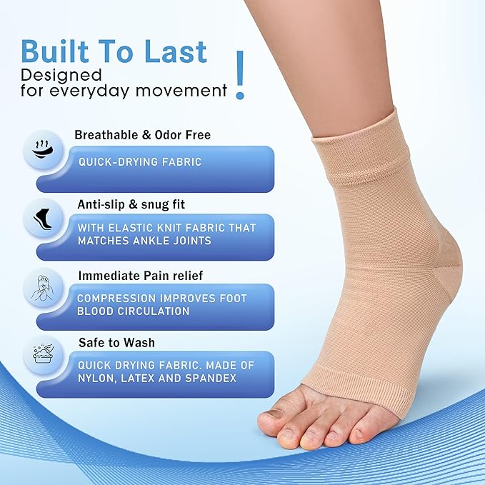 ACTINPUT 2 Pack Ankle Brace Compression Sleeve 8-15 mmHg Open Toe Сompression Socks Women&Men for Swelling,Plantar Fasciitis,Sprain Black/Beige XXL