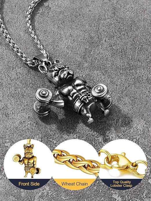 U7 Men Women Fitness Dumbbell Necklace Stainless Steel Weight Plate Barbell Chain Pendant Necklace,Chain 22"+2" Extender, with Gift Box