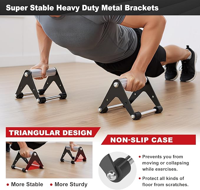 Push Up Bar - Heavy-Duty Stainless Steel Pushup Stands with Non-Slip Base, 500LB Capacity, Portable Home Gym Equipment for Strength Training & Floor Workouts