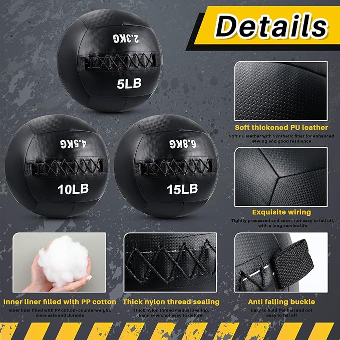 Lunmon Soft Wall Medicine Ball for Exercise Fitness Slam Weighted Med Ball with Non Slip Grip for Slamming Workout Strength Conditioning Core Training Lunge and Partner Toss