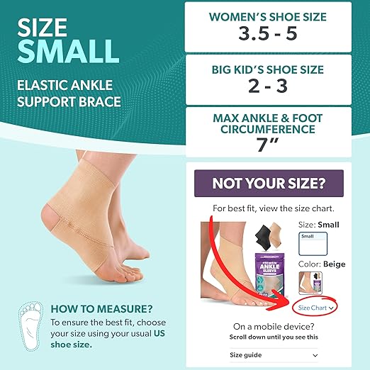 BraceAbility Elastic Ankle Support Brace - Lightweight Slip on Foot and Ankle Compression Sleeve for Gymnastics, Dance, Sports, Running, Exercise, and Sprained Ankle Swelling for Women and Men (Beige, Small)