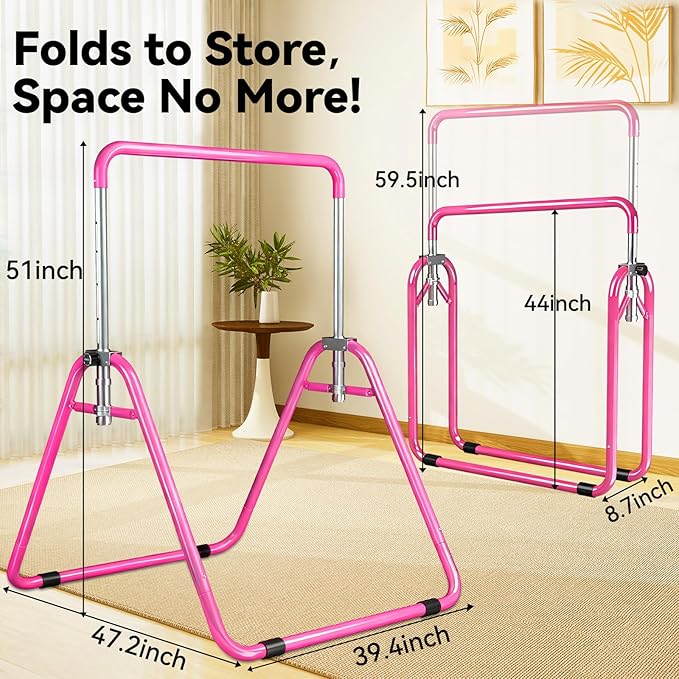 Kids Gymnastics Bar Gymnastic Equipment for Home Adjustable Height Gymnastic Training Bar Gymnastic Stuff for 3-7 Years Old Girls