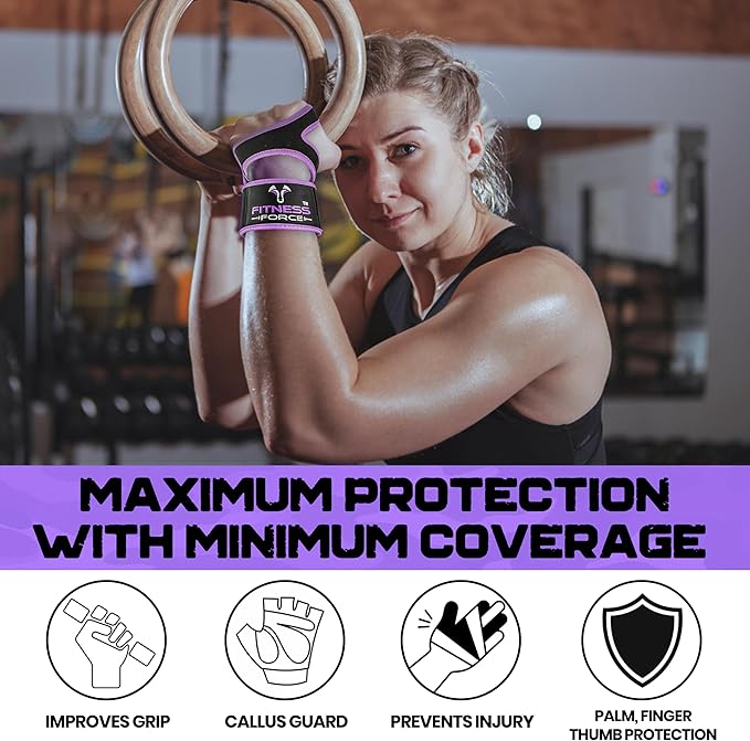FITNESS FORCE Ventilated Weightlifting Gloves Workout Gloves for Men & Women with Built-in Wrist Wraps Fingerless Gym Gloves for Men Perfect for Exercise Fitness, Weight Lifting, Cross Training