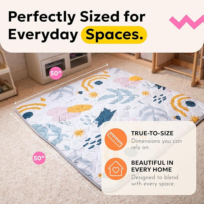Miotetto Baby Mat for Floor, 50" x 50" Playpen Mat, Thick Soft Foam Padding Baby Play Mat, Portable Quilted playmat - Washable Baby Floor Play mat, Non-Slip Play Mat for Babies & Toddlers
