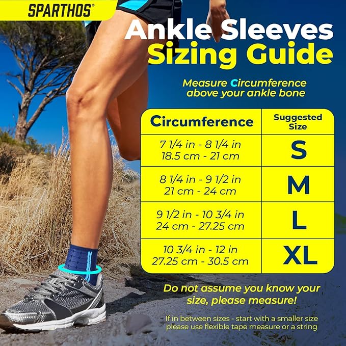 Sparthos Ankle Compression Socks (Pair) – Plantar Fasciitis Ankle Brace with Arch Support – for Men and Women – Foot Sleeves – Increase Blood Circulation, Reduce Swelling & Heel Spurs (Blue-L)